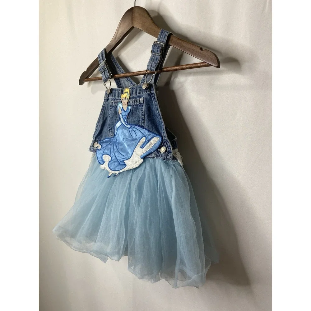 Upcycled Oshkosh B'Gosh Girls Dress Cinderella Ballet Tu Tu Overalls Disney Blue